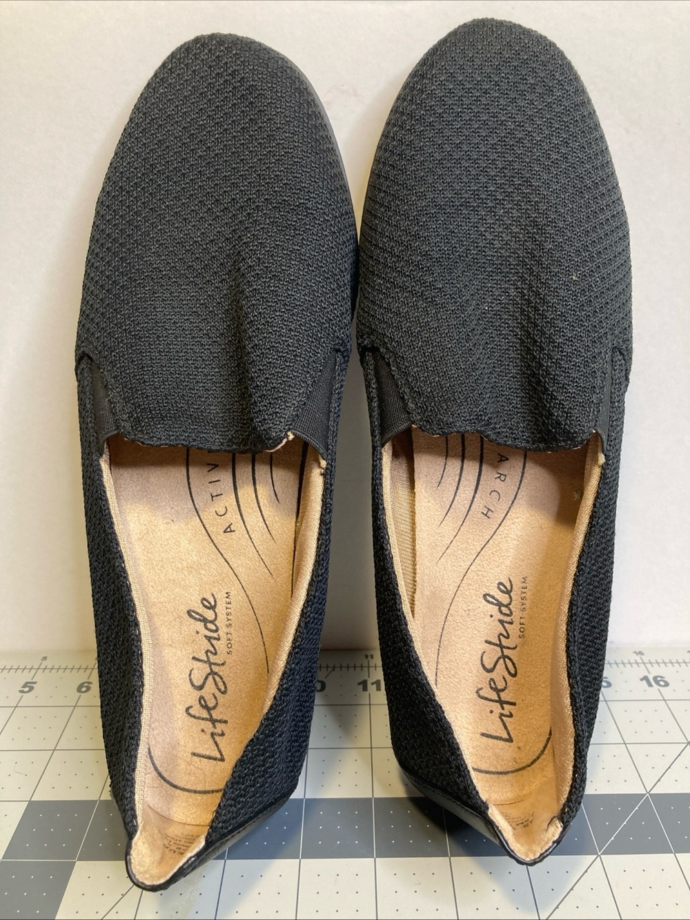 Life Stride Soft System Active Arch Black Textured  Slip On Flats Shoes 9.5